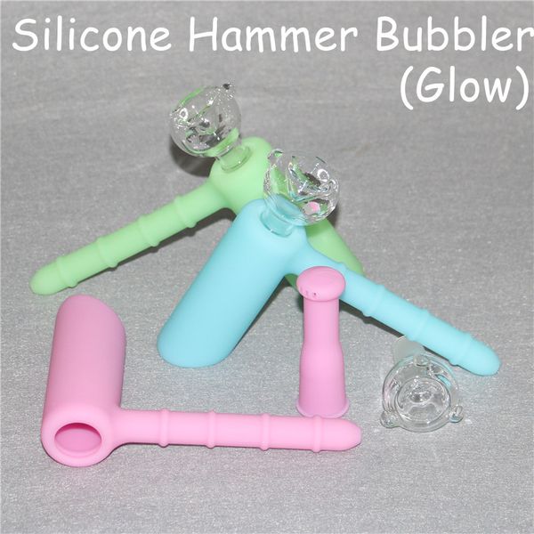 100 image réelle silicone lueur marteau bangs conduites d'eau marteau 6 trous percolateur barboteur plates-formes pétrolières bangs en verre tuyaux tuyau de tabac recycleur