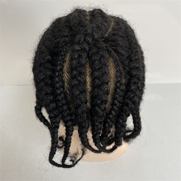 100% real Indio Virgen Cabello humano Postizo Raíz Afro Maíz Trenzas 1B # Color negro natural 8x10 Toupee Unidad de encaje completo para Blackman