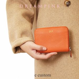 100% cuir véritable Zip Card Wallet initiales personnalisées de luxe femmes recadrée porte-monnaie d'embrayage Persalize lettres femme titulaire de la carte t3iH #