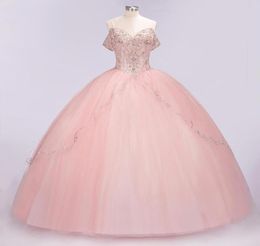 100 images réelles de luxe bébé rose dentelle appliqué robe de bal Quinceanera robes élégantes épaule bal robe de soirée formelle Par6145840