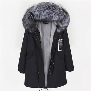 100% réel col de fourrure de raton laveur femmes veste camouflage noir parkas coton fausse fourrure doublure manteau veste 201126