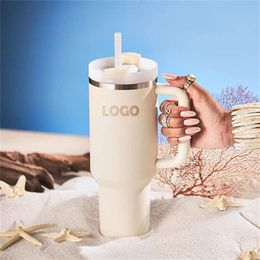 Bicchieri da 100% vero quarzo rosa H2 0 da 40 once Adventure Quencher Tazze per auto isolate in acciaio inossidabile Bottiglie d'acqua thermos con logo187D