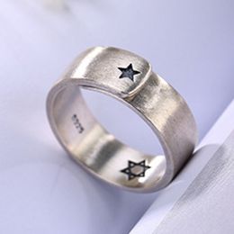 100% ECHT S925 Sterling Zilver Eenvoudige stijlvolle geborstelde zespuntige ster verstelbare vrouw ring