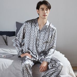 100% Real Silk Pajama for Men Lounge Sleepwear Pyjamas Satin Pijamas Homme PJs Home Clothes Male Hangzhou Pure Silk Pajamas Sets 201109