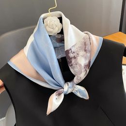 100% bufanda de seda auténtica con estampado Floral cuadrado para mujer, Hijab para la cabeza, chal con diseño envolvente, corbata para el cuello, pañuelo para el pelo, pañuelo de marca de lujo
