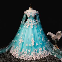 100% real cielo azul rosa flores de seda bordado carnaval vestido de fiesta Medieval Renacimiento Vestido reina vestido victoriano Marie Antoinette2897