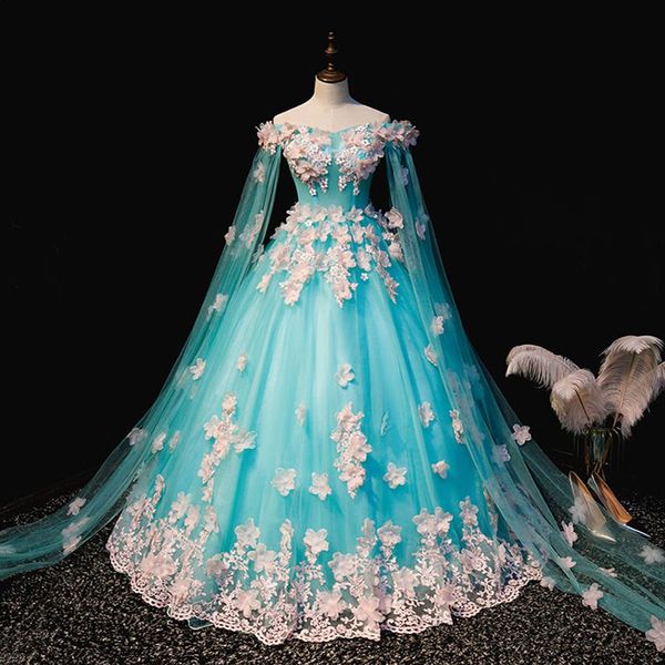100% vrai ciel bleu rose fleurs de soie broderie carnaval robe de bal médiévale Renaissance robe reine robe victorienne Marie Antoinette260P