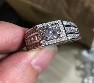 100 Real Soild 925 Sterling zilveren mannelijke Ring 1ct Diamonique 5A Zirkoon Cz Engagement trouwring ring voor Mannen Fijne Sieraden5822363