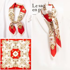 100% Real Square Women Small Bandana Hair Sjaal Foulard Femme Hangzhou Natural Silk Red Print Headscarf 65x65cm