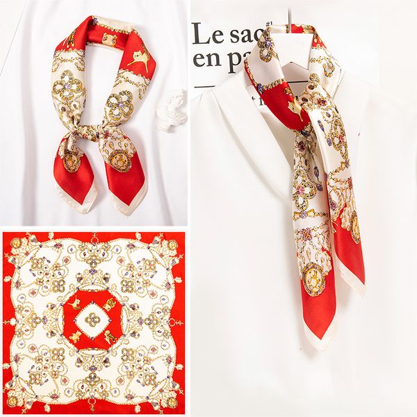Pañuelo pequeño para mujer, 100% cuadrado Real, pañuelo para el pelo, Foulard Femme Hangzhou, pañuelo para la cabeza con estampado rojo de seda Natural, 65X65cm