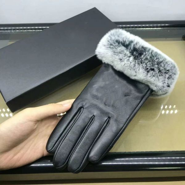 100% vraie laine gants mode hiver dames écran tactile cheveux de lapin cuir chaud cinq doigts gants