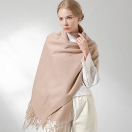 Bufanda de lana 100% auténtica para mujer, chales y abrigos cálidos para mujer, estola femenina, bufandas de lana de Cachemira de invierno, Pashmina de lujo 240127