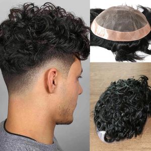 Perruque toupet 100% naturelle Remy pour hommes, cheveux bouclés, 20MM, Fine Mono Lace Top, unités de cheveux indiens Pu, système de remplacement pour hommes