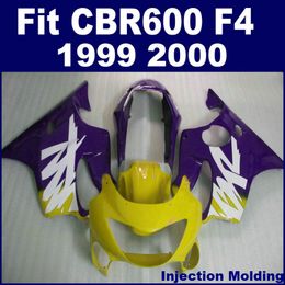 100% weg spuitgieten voor Honda Fairing Parts CBR 600 F4 1999 2000 Purple Yellow CBR600 F4 99 00 Custom Fairing CKDS