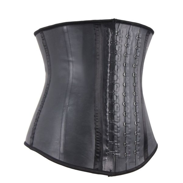 100% caucho látex cintura entrenador grandes ganchos acero deshuesado corsé negro cuerpo Shaper Underbust Cincher Shapewear LJ201209