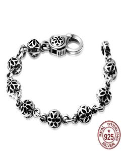 100% S925 Sterling Silver Bracelet Ality Fashion Retro veelzijdige sieraden eenvoudige punkstijl kersenbloesems naar Send3256448