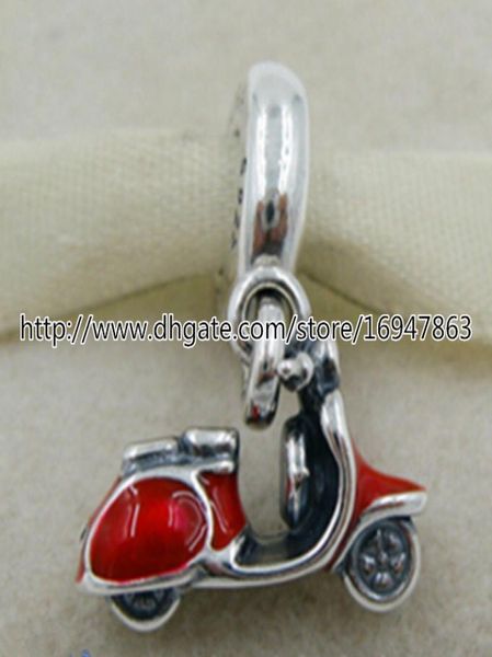 100% S925 Scooter rojo de plata esterlina cuentas de encanto colgantes con esmalte rojo ajustado de pulseras de joyería de estilo europeo colgante 8506590