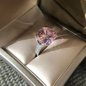 100% S925 Sterling zilveren mousserende vierkante roze geel witte hoge koolstof diamant trouwringen voor vrouwen fijne swergen geschenken 220728