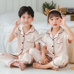 100 satijnen pamas voor 3 tot 14 jaar kinderen pyjama's kinderen katoen slaapkleding baby huiskleding nachtpakken jongens zijden pama sets l2405