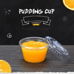 100 set Pudding Pudding tasse en plastique Sauce en plastique de couvercle Bowl de bol à gelée