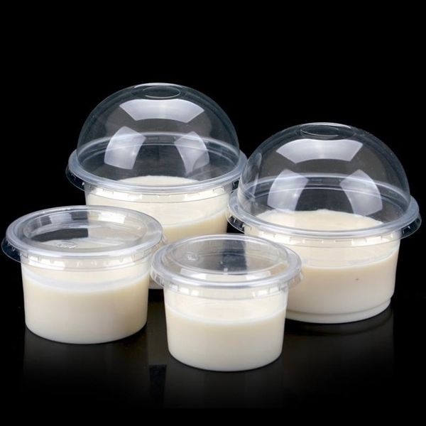 100 Set Jetable Pudding Tasse En Plastique sauce tasses couvercle gelée Bol Dessert yaourt petite mini boîte maison fête De Mariage 4 5 8 10oz243c