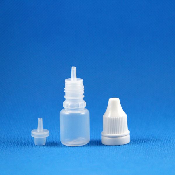 100 ensembles de flacons compte-gouttes en plastique de 5 ml, avec bouchon inviolable, buse longue et fine à pointe d'aiguille pour liquide, goutte pour les yeux, lotion, huile, essence, sous-paquet de 5 ml