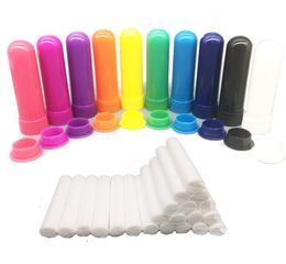 100 conjuntos de aromaterapia esencial de color en blanco Tubos de inhalador nasal difusor con algodón de alta calidad Wicks2556739