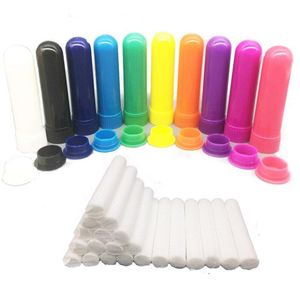 100 ensembles de tubes d'inhalateur nasal vierges d'aromathérapie d'huile essentielle colorée diffuseur avec des mèches de coton de haute qualité Ohcpj