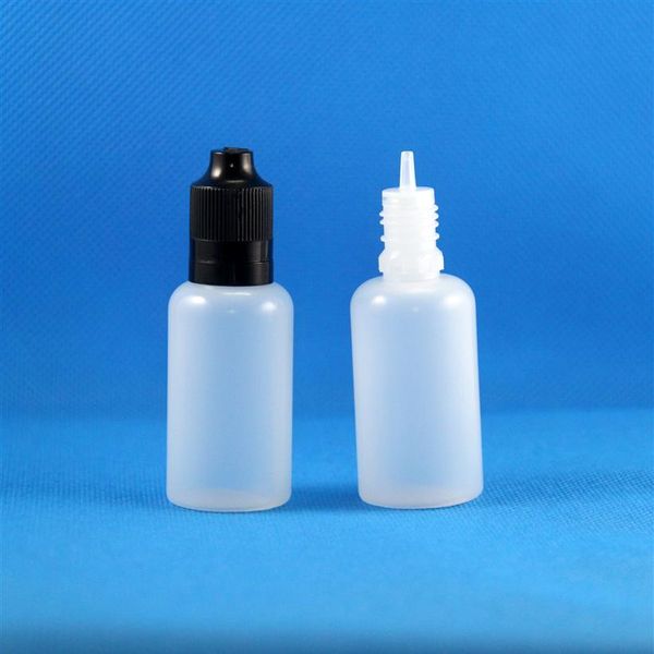 100 Ensembles Lot 30 ml PE Flacons compte-gouttes en plastique Tamper Evident Child Double Proof Caps Long Thin Needle Tips e Vapor Cig Liquid 30 mL279S