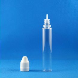 100 sets/partij 30 ml UNICORN doorzichtige plastic druppelflesjes kindveilige sabotagebestendige lange dunne tip e Liquid Vapor Juice e-Liquide 30 ml Lcsq