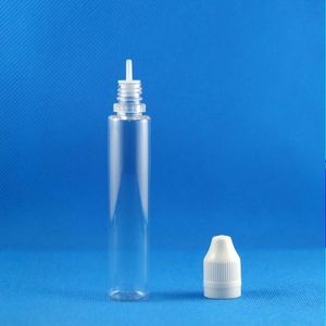 100 ensembles/lot 30 ml licorne flacons compte-gouttes en plastique transparent résistant aux enfants inviolable longue pointe fine e liquide vapeur jus e-liquide 30 ml Dbrd