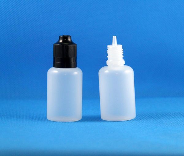 100 SetsLot 30ml PE Botellas cuentagotas de plástico a prueba de manipulaciones Tapas dobles a prueba de niños Puntas de aguja largas y delgadas e Vapor Cig Líquido 30 mL6107310