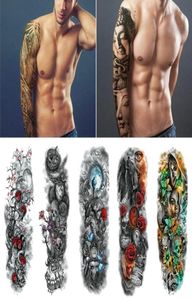 100 draps grand bras manche tatouage lion couronne roi rose étanche tatoute temporaire autocollant sauvage wolf tiger homme complet crâne totem tat2456713