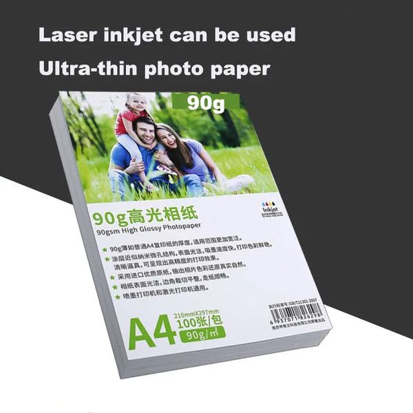 100 feuilles de PO Paper A4 Ultra-Thin 90g Impression de papier PO brillant B Ultra Laser Imprimée à jet de couleur Paper 240423