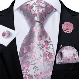100% Silk Floral Pink Ties for Men Wedding Party Man Tie zakdoek broche manchetknopen Set accessoires Gravata Dibangu 240511