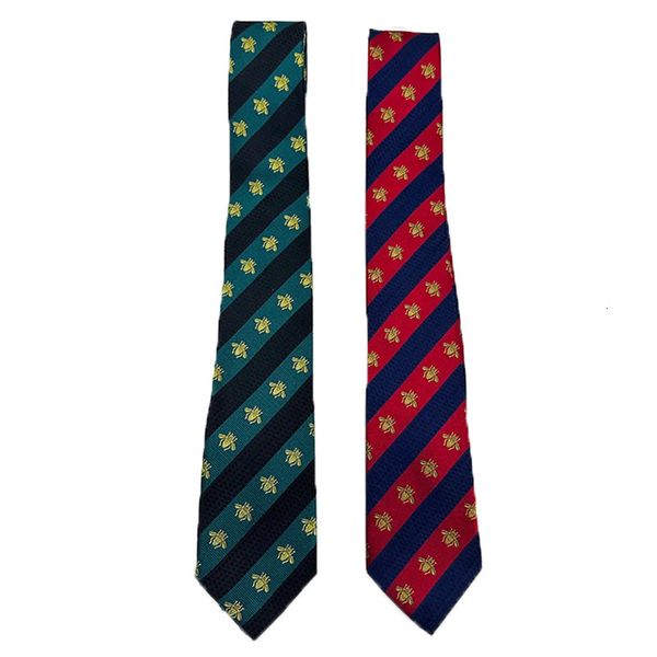 Cravate d'affaires 100% soie pour hommes, cravate à rayures diagonales en forme d'abeille rouge et verte, pour les dirigeants des parents et des aînés, réunion de fête quotidienne, 7cm, 240109