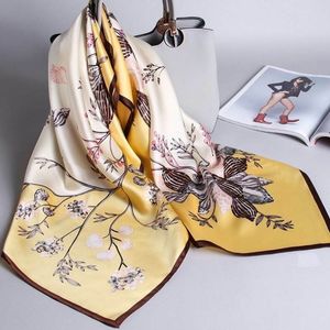 Bufanda de seda 100% para mujer, chal cuadrado, capa protectora solar, color amarillo, 90CM