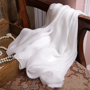 Bufandas 100% bufanda de seda mujer blanco Color sólido suave elegante puro Real señoras mujer invierno primavera verano otoño1