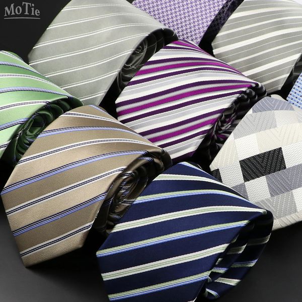 Cravate 100% soie 8,5 cm Cravate rayée Cravates à carreaux classiques pour hommes Gris Rose Bleu Cravates de mariage d'affaires Cravates tissées en jacquard 240221