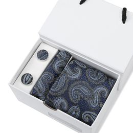 100% Tie en soie pour hommes Boîte-cadeau marque Luxury Coldie Pocket Square Silk Tie en soie avec boutons de manchette