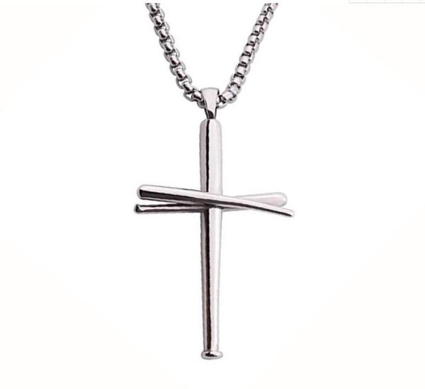 100 argent croix batte de baseball croix pendentif collier or argent noir couleur acier inoxydable baseball croix pendentif collier pour W8319575