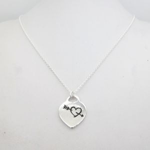 100% zilveren hart ketting dames 19 mm love tag vintage return t paren sleutel rozenbloem lightn symbool gegraveerde logo sieraden op nek valentijnsdag geschenken voor vriendin