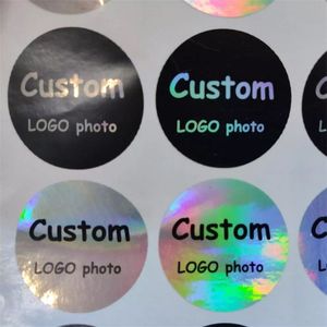 100 zilveren laser Aangepaste tekst Wedding Stickers Uitnodigingen SEALS SNOPSEN GOVERS Geschenkdozen Labels Holografische sticker 220613