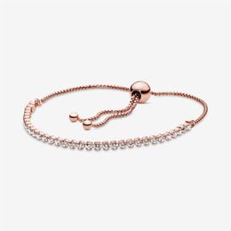 100% Sparkling Slider Tennis Link Bracelets Or Rose 925 Argent Sterling Réglable Zircon Cubique Bracelet Mode Femmes Mariage235l