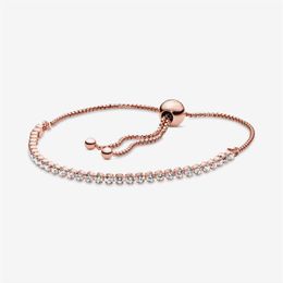 100% Sparkling Slider Tennis Link Bracelets Or Rose 925 Argent Sterling Réglable Zircon Cubique Bracelet Mode Femmes Mariage2637