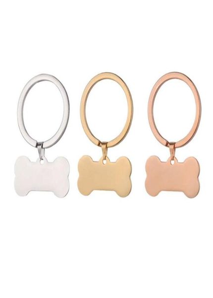 100% acier inoxydable chien os porte-clés blanc pour graver métal chien os charme porte-clés miroir poli en gros 10pcs8680304