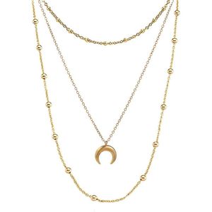 100% acier inoxydable multicouche demi-lune corne de boeuf Collier pour femmes couleur or/argent métal Croissant Collier Lune tour de cou pendentif Collier