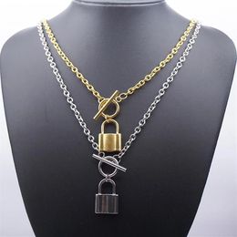 100% Edelstahl Vorhängeschloss Schloss Halskette Für Frauen Gold Silber Farbe Metall Kette Choker Freundschaft Kragen Anhänger Necklaces222b