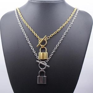 Collier avec cadenas en acier inoxydable 100% pour femmes, couleur or argent, chaîne en métal, ras du cou, collier d'amitié, pendentif, colliers290p