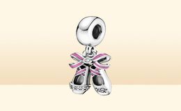 100% sterling zilveren roze ballerina schoenen bengelen charmes passen originele Europese bedelarmband mode dames bruiloft sieraden accessoires2140491